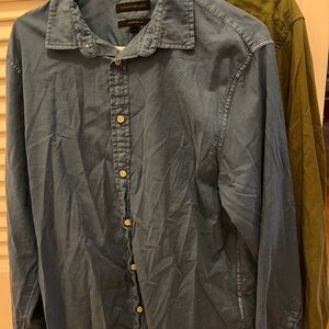 Pair of Banana Republic Slim Fit Cotton Untucked Blue and Green Button-Up Shirts